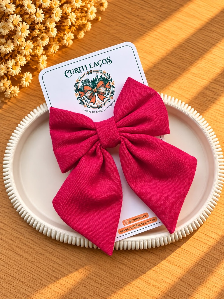 Laço Luxo Linho Pink - Bico de Pato