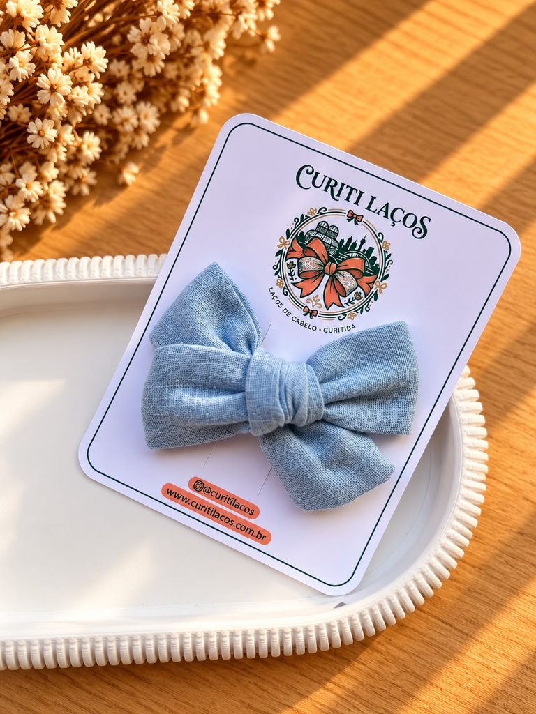 Laço Nó Clássico Linho azul Claro - Bico de Pato