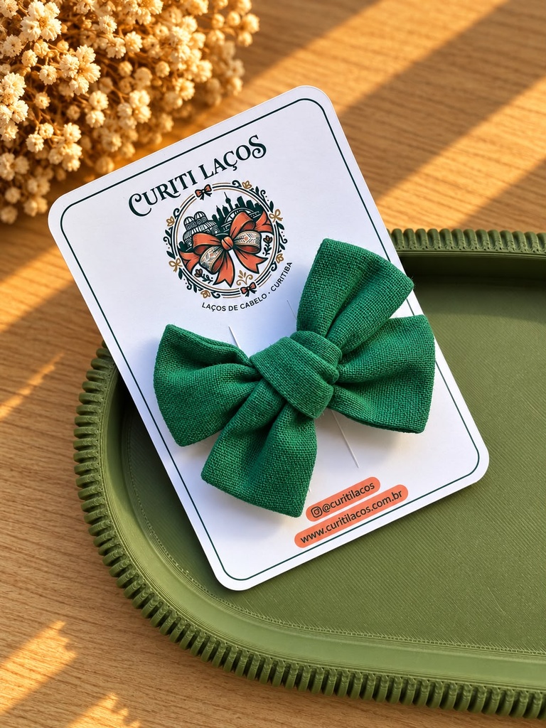 Laço Nó Clássico Linho verde - Bico de Pato