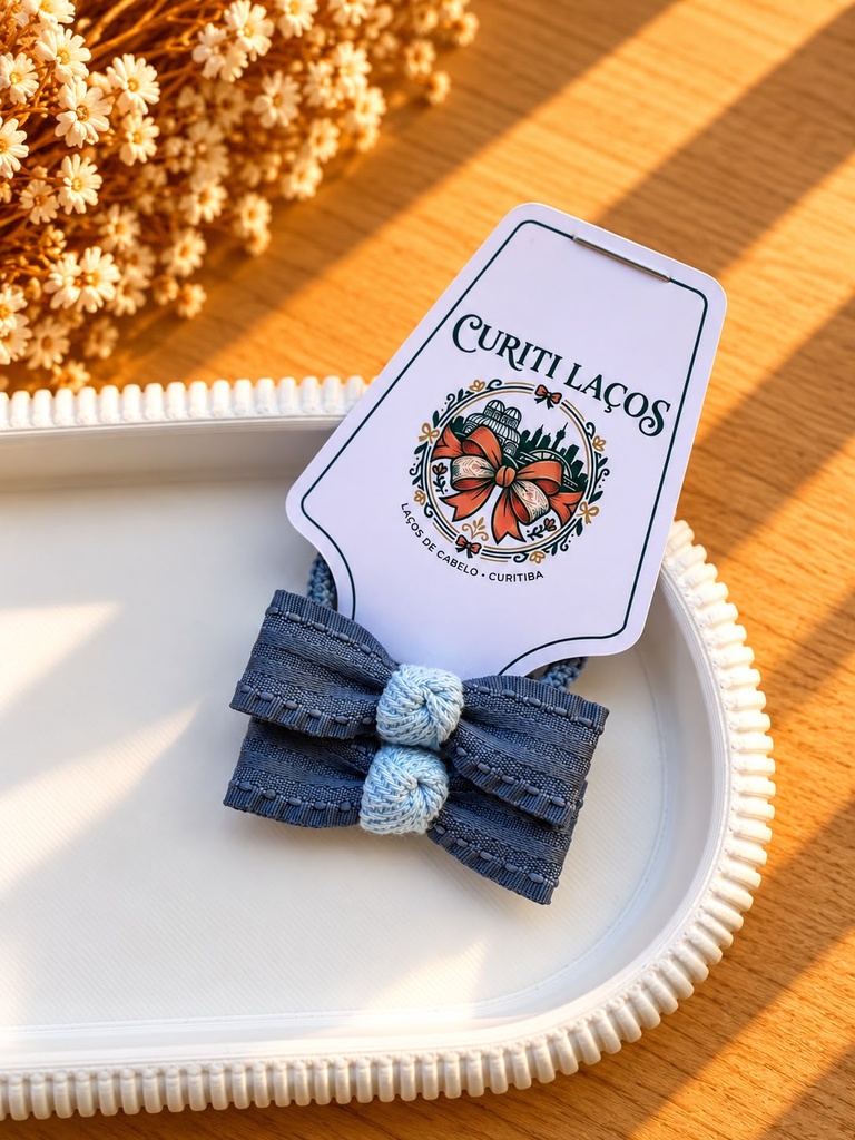 Par de xuxinhas de cabelo linho jeans - rabicó