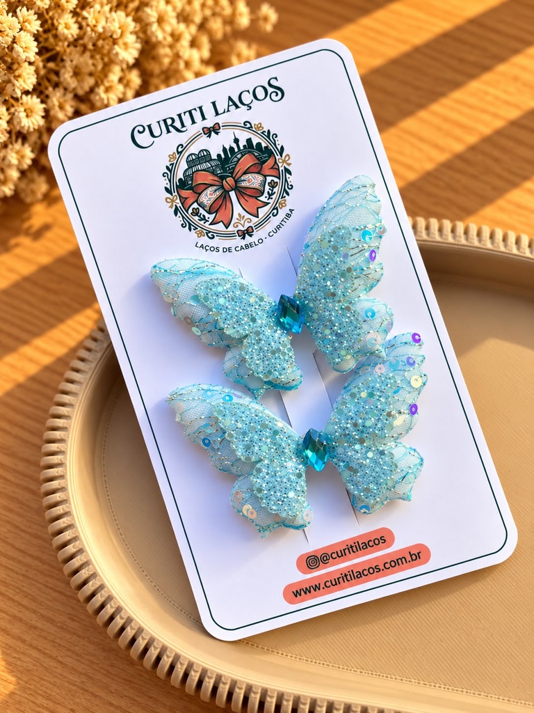 Par de Presilhas Butterfly Azul - Bico de Pato