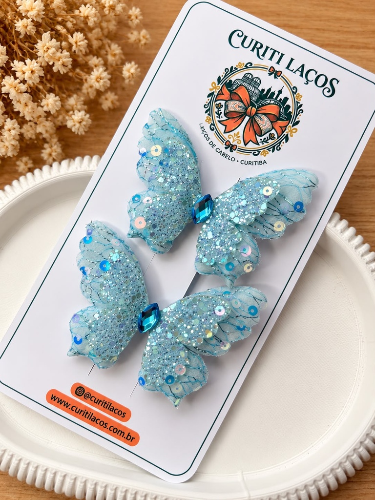 Par de Laços Butterfly azul - Bico de Pato