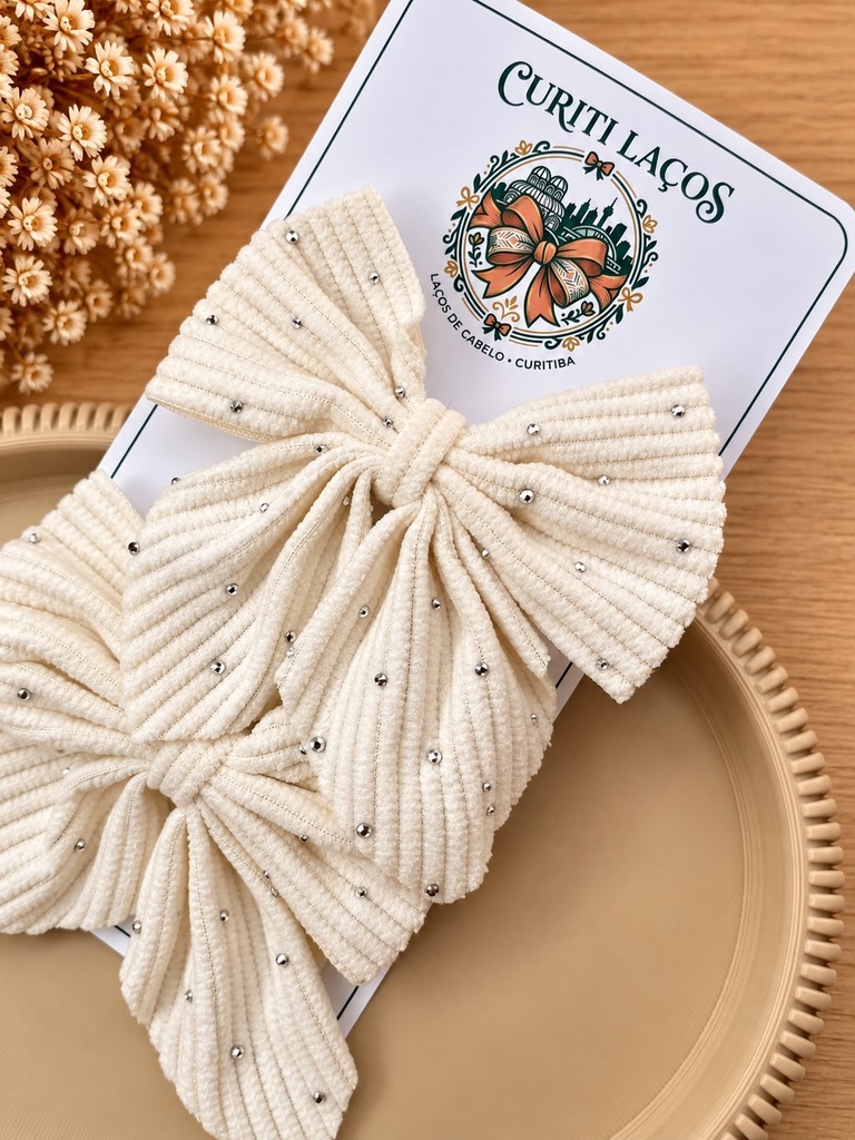 Par de Laços Estelar Bege - Bico de Pato