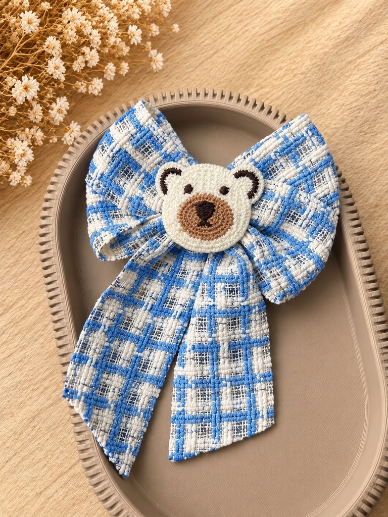 Laço Linho e Crochê Bear Blue - Bico de Pato
