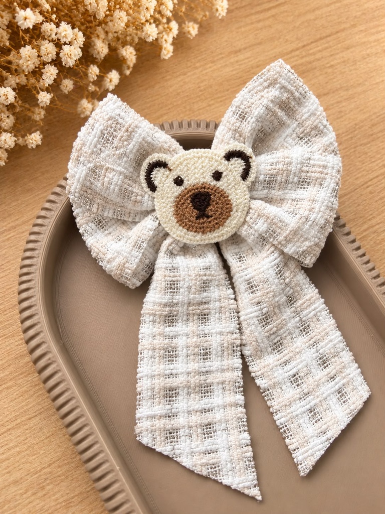 Laço Linho e Crochê Bear Creme - Bico de Pato